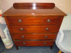 AN EDWARDIAN MAHOGANY INLAID FOUR DRAWER CHEST W-92 CM