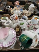 THREE TRAYS OF ASSORTED CERAMICS AND COLLECTABLES ETC TO INC LAND ROVER THEMED ITEMS & A QUANTITY OF