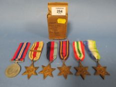 SIX WORLD WAR 2 MEDALS TO INCLUDE FIVE STARS WITH ORIGINAL BOX OF ISSUE