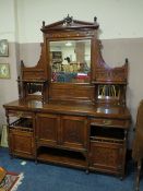 A LARGE EDWARDIAN CARVED OAK MIRRORBACKED SIDEBOARD W-182 CM