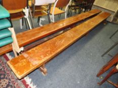 A PAIR OF VINTAGE LONG SCHOOL GYM BENCHES L-334 CM