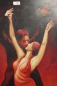 A CANVAS PICTURE OF TWO DANCERS - H 92 CM W 60.5 CM