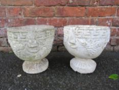 TWO SMALL CONCRETE GARDEN PLANTERS H 23 CM