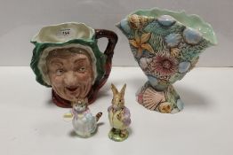 A BESWICK BEATRIX POTTER BENJAMIN BUNNY, BESWICK SHELL VASE AND BESWICK SAIREY GAMP CHARACTER JUG