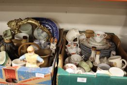 TWO TRAYS OF ASSORTED CERAMICS AND COLLECTABLES TO INCLUDE LIBERTY BLUE - BLUE AND WHITE PATTERN