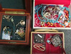THREE JEWELLERY BOXES AND CONTENTS