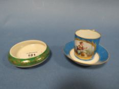 A SMALL CONTINENTAL DRESDEN STYLE CABINET CUP AND SAUCER TOGETHER WITH A LIMOGES DISH