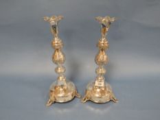 A PAIR OF RUSSIAN HALLMARKED SILVER LATE 19TH CENTURY CANDLESTICKS, APPROX COMBINED WEIGHT 782.2 G