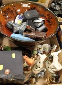 A TRAY OF ASSORTED CERAMICS AND COLLECTABLES ETC TO INCLUDE A LARGE VINTAGE BOWL, LARRY LAMB