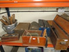 A LARGE SELECTION OF TOOLS, CARPENTERS PLANES, CANTILEVER TOOL BOXES AND GARDEN TOOLS