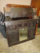 A LATE 17TH /EARLY 18TH CENTURY AND LATER CARVED OAK FIRE SURROUND WITH MIRROR ABOVE OVERALL H-206