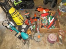 A LARGE SELECTION OF GARDEN POWER TOOLS, VARIOUS OTHER GARDEN TOOLS AND RELATED HARDWARE