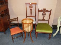 THREE ASSORTED ANTIQUE BEDROOM CHAIRS AND A PLANTER (4)