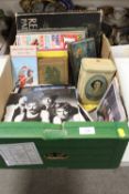 A TRAY OF EPHEMERA TO INCLUDE BOOKS AND POSTCARDS ETC