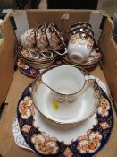 A TRAY OF ROYAL ALBERT IMARI PATTERN CROWN PATTERN TEAWARE ETC