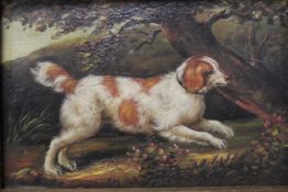 A SMALL GILT FRAMED PAINTING OF A SPANIEL - H11.5 CM W 16 CM TOGETHER WITH A QUANTITY OF PICTURES