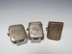 THREE ANTIQUE HALLMARKED SILVER VESTA CASES