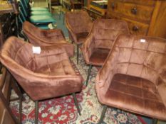 A MODERN SET OF FIVE BROWN UPHOLSTERED DINING CHAIRS