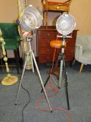 TWO INDUSTRIAL STYLE TRIPOD LAMPS