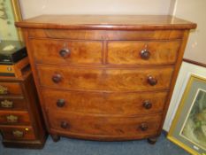 A 19TH CENTURY MAHOGANY BOW-FRONTED FIVE DRAWER CHEST W-114 CM
