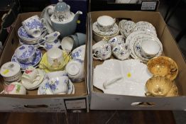 TWO TRAYS OF CHINA TO INCLUDE COALPORT FANFARE TEA WARE, VARIOUS OTHER COALPORT CHINA, ROYAL