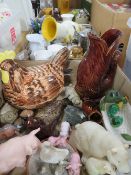 THREE TRAYS OF ASSORTED CERAMICS AND COLLECTABLES TO INCLUDE MA DARTMOUTH POTTERY GURGLE JUG, A