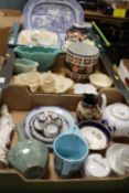 THREE TRAYS OF ASSORTED CERAMICS TO INCLUDE ORIENTAL VASE AND FIGURINE, A WADE JOHNNIE WALKER