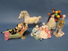 A COLLECTION OF PORCELAIN FOR RESTORATION TO INCLUDE A BESWICK GREY CANTERING SHIRE, DOULTON