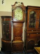 A 19TH CENTURY OAK AND MAHOGANY EIGHT DAY LONGCASE CLOCK WITH MOON ROLL MECHANISM - MAKER W.
