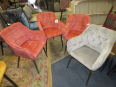 A HARLEQUIN SET OF FOUR VELVET EFFECT DINING CHAIRS