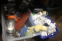 TWO TRAYS OF CERAMICS ETC TO INCLUDE KILNER JARS (TRAYS NOT INCLUDED),br.