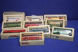 A COLLECTION OF 10 BOXED CORGI BUSES TO INCLUDE A BIRMINGHAM SEAGULL