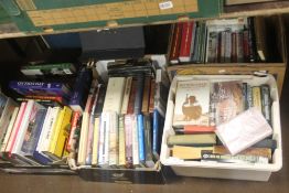 FOUR TRAYS OF BOOKS TO INCLUDE MILITARY INTEREST (TRAY NOT INCLUDED)