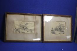 TWO FRAMED PENCIL DRAWINGS SIGNED 