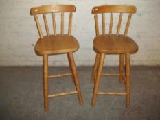 TWO SOLID WOOD KITCHEN STOOL CHAIRS