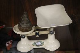 A SET OF VINTAGE SCALES AND WEIGHTS