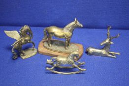 A COLLECTION OF BRASS ORNAMENTS TO INCLUDE A ROCKING HORSE