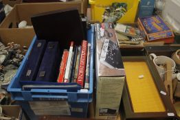 A COLLECTION OF COIN COLLECTORS CASES TOGETHER WITH A SMALL COLLECTION OF BOOKS (TRAYS NOT