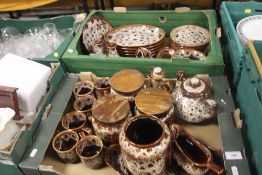 TWO TRAYS OF RETRO BROWN TEA AND DINNERWARE (TRAYS NOT INCLUDED)