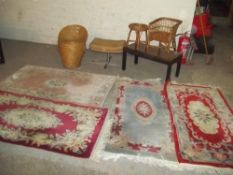 A RETRO/CHROME FOOTSTOOL, A WICKER CHILDREN,S CHAIR AND STOOL, A LINEN BASKET CHAIR, A COFFEE