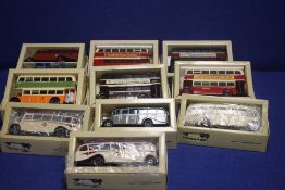 A COLLECTION OF 10 BOXED CORGI BUSES TO INCLUDE DAMLER