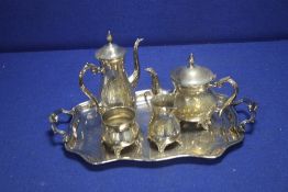 A PLATED WHITE METAL COFFEE SET