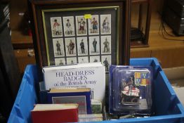 A TRAY OF BOOKS ON MEDALS TOGETHER WITH A SMALL COLLECTION OF DEL PRADO FIGURES (TRAY NOT