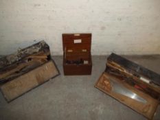 TWO CARPENTERS TOOL CHESTS AND CONTENTS TOGETHER WITH AN EXTR A STORAGE BOX AND CONTENTS