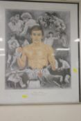 A FRAMED AND GLAZED LIMITED EDITION BARRY MCGUIGAN PRINT