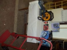 A SELECTION OF BOXED POWER TOOLS ETC TOGETHER WITH A SACK TRUCK