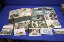 THREE ALBUMS OF ASSORTED POSTCARDS, GREETINGS CARDS ETC TOGETHER WITH A SMALL COLLECTION OF LOOSE