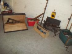 A LARGE SELECTION OF TOOLS WITH 2 CARPENTERS TOOL BOXES AND CONTENTS