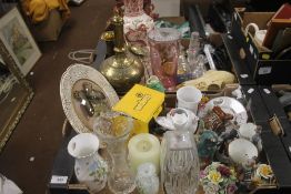 THREE TRAYS OF CERAMICS AND SUNDRIES TO INCLUDE A MASONS TWIN HANDLED VASE, AYNSLEY ETC (TRAYS NOT