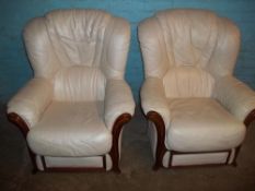 TWO CREAM LEATHER ITALIAN STYLE CHAIRS WITH DRAWERS